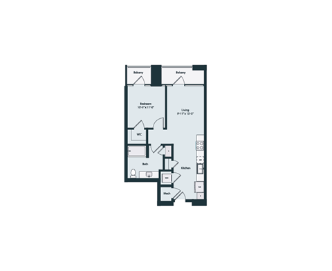 Floor plan for studio, 1 bath, 640 sqft